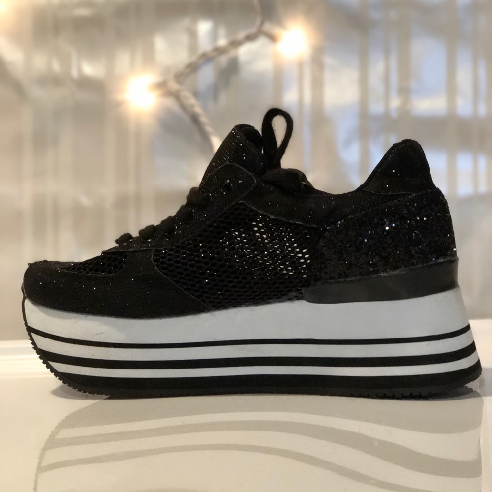 Mesh sparkle platform sneakers